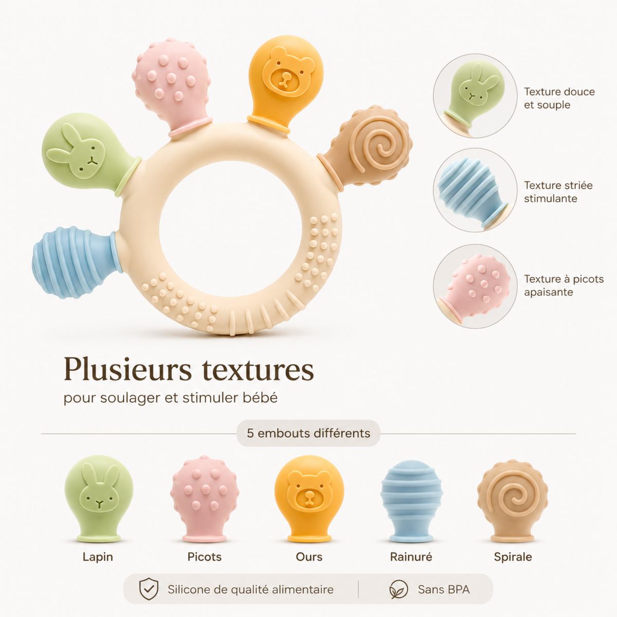 Anneau de Dentition Multi-Textures en Silicone