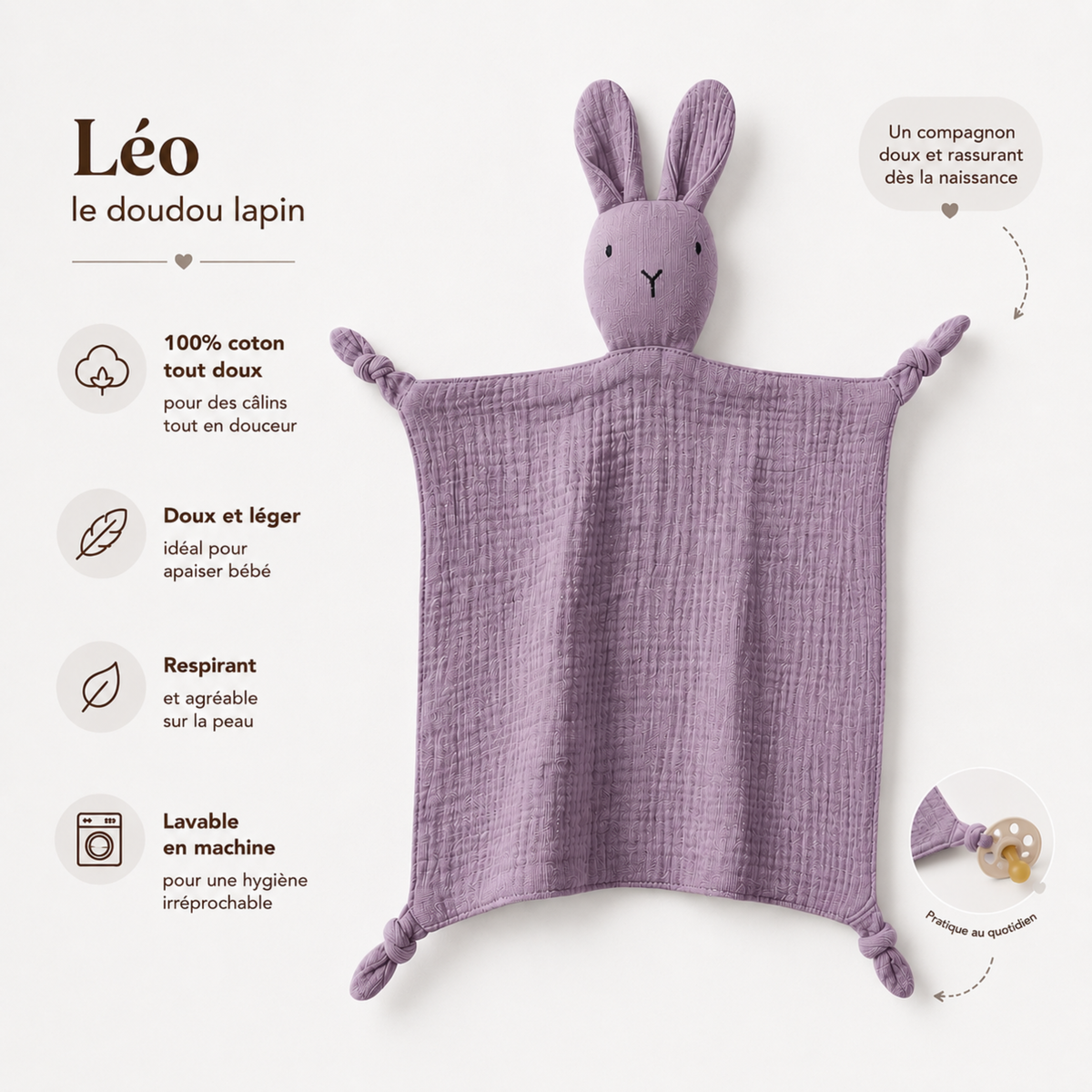 Doudou Lapin 100% Coton