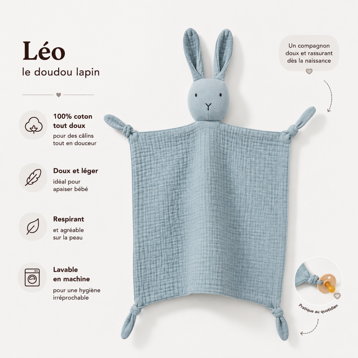 Doudou Lapin 100% Coton