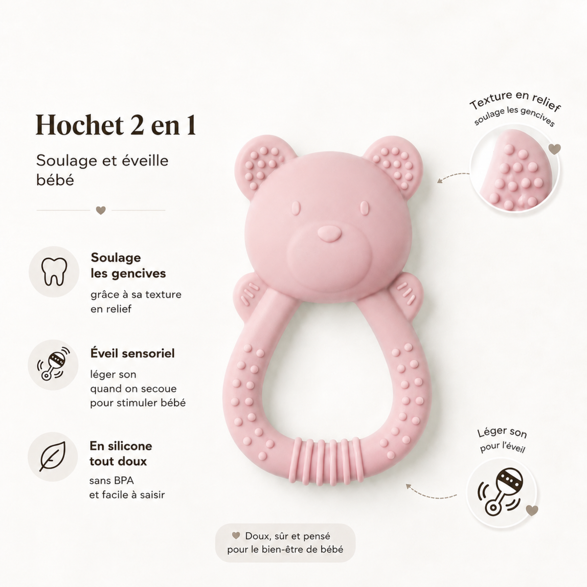 Anneau de Dentition Hochet 2-en-1