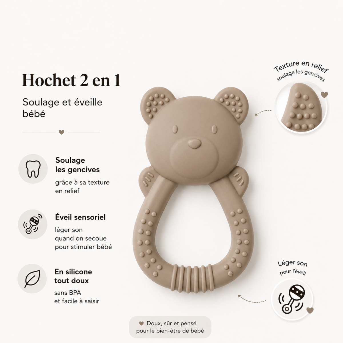 Anneau de Dentition Hochet 2-en-1