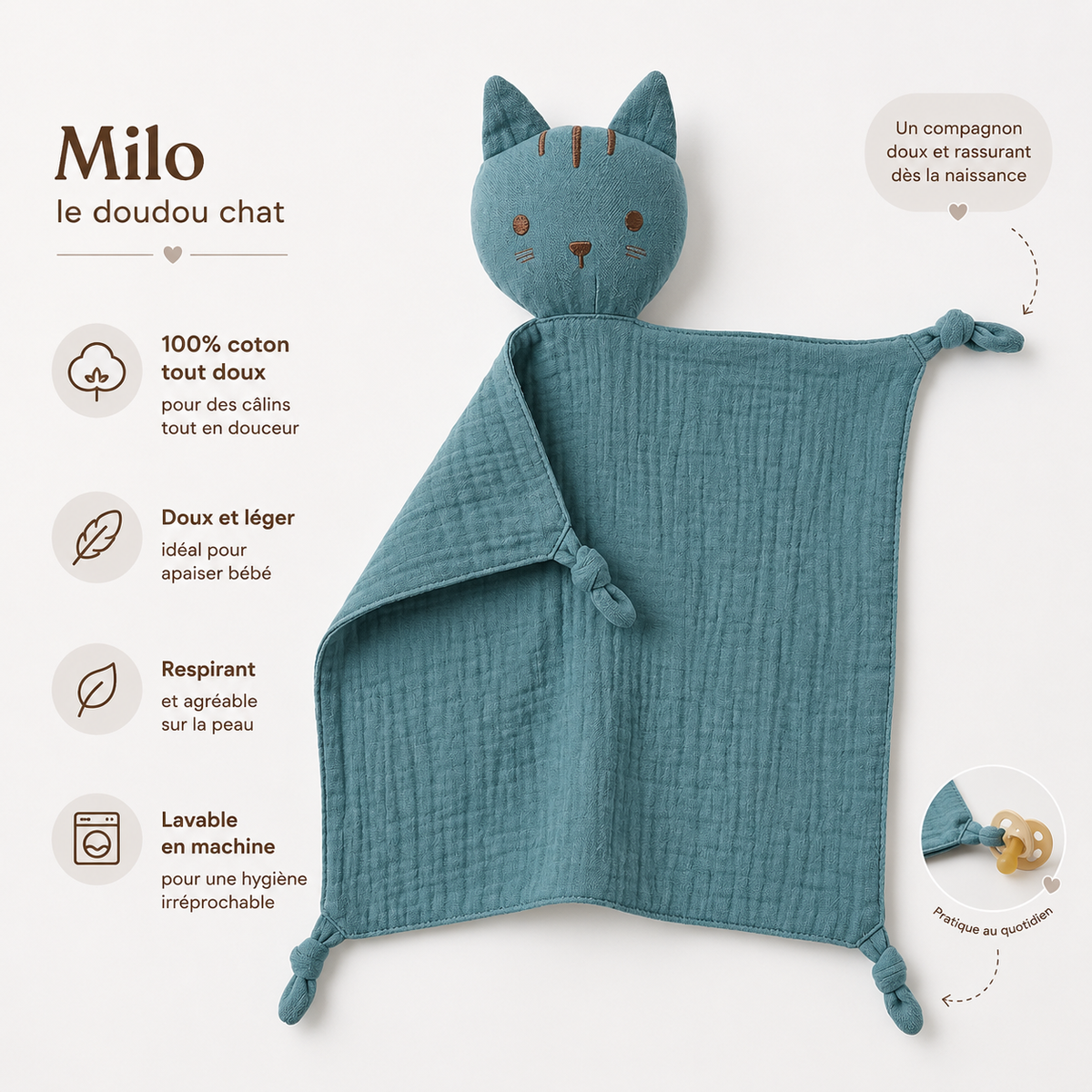 Doudou Chat 100% Coton
